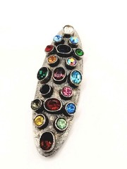 Vintage Large Brooch Jeweled Rhinestones Silver Pot Metal 0168