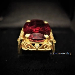Oval Cut 5.50CT Lab Created Garnet Vintage Art Deco Ring 14K Yellow Gold Plated
