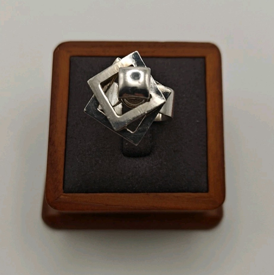 Vtg Modernist Moving Spinning Fidget Sterling Silver 925 Square Ring 8.25g