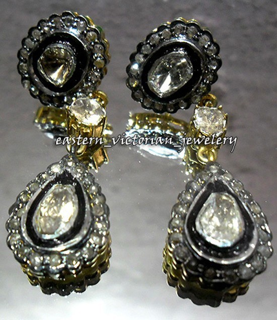 Vintage 2.25Ct Genuine Old Mine Rose Antique Cut Diamond Silver Earring Jewelry