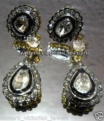Vintage 2.25Ct Genuine Old Mine Rose Antique Cut Diamond Silver Earring Jewelry