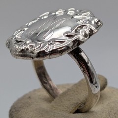 Vintage 925 Sterling Silver Monogram M Repousse Signet Statement Ring Size 6.5
