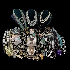 Vtg To Now Rhinestone Costume Jewelry Lot Hollycraft Mosaic Goldette 100+ Pcs