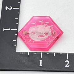 Vintage Intaglio Brooch Pink Lucite Sailing Ship Reverse Carved RARE