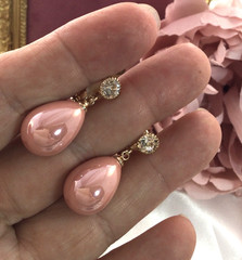 Vintage Jewellery Gold Pink Pearl Earrings Antique Deco Jewelry clip ear rings