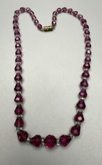 Czech Deep Fuchsia Pink & Clear Faceted Graduated Bead Necklace Vintage 17” 30g