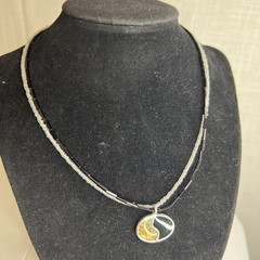 Vintage Kimberly Creations KC Yin Yang Abalone Shell Black Onyx Look Pendant