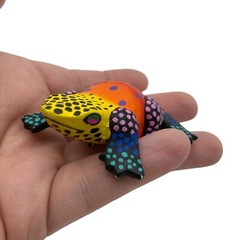 Wooden colorful frog brooch yellow orange spotted lapel pin light weight