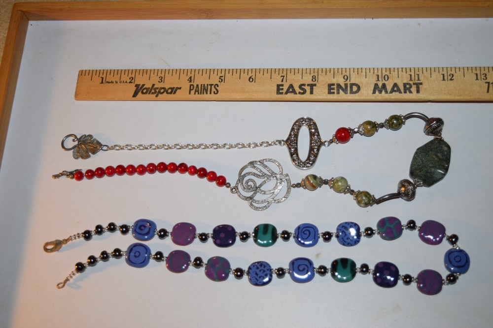Vintage to now lot of 2 stone glass plastic metal beaded chain necklaces