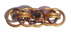 Brooch Brass Old Vintage Handmade Green Glass Stone Hand Work Retro Mid Century
