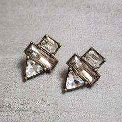 Vintage Silpada Crystal Clear Brass Stud Pierced Earrings