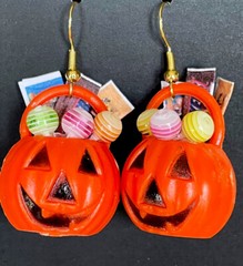 Halloween Trick or Treat Pumpkin Pail Dangling Pierced Earrings Each Pail Varies
