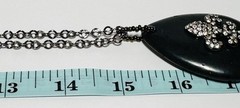 Cg Signed Silver Tone Necklace Black Stone Pendant Fleur De Lis Rhinestone 30in