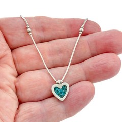 Vintage Sterling Silver 925 Turquoise Heart Necklace 16.5″