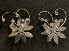 Vintage Flower with Rhinestone Silver Plated Metal Clip Earrings