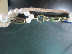 Vintage RoxSann Chunky White Faux Pearl & Blue Acrylic Bead Necklace 34″ / O