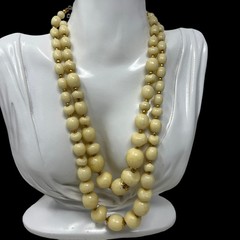 Vintage Yellow Beaded Necklace with Gold Spacer Beads Made in Hong Kong