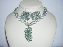 WEISS Open Back BEZEL Set MINT & BABY BLUE RHINESTONES Dangling NECKLACE & ERR