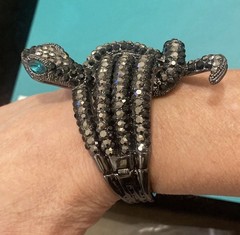 Vintage Black Rhinestone Snake Wrap Around Bracelet Hinged One Size Fits Most