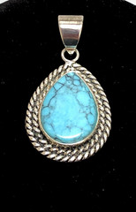 VINTAGE OBJ Sterling Silver Large Turquoise Teardrop Charm Pendant