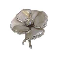 Vintage Silver Tone Flower Brooch Layered Aurora Borealis Center Pin 2 1/2 D