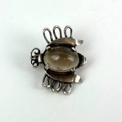 Vintage 935 Silver Jelly Belly Bee Bug Insect Pin Brooch Gray Clear Lucite Belly