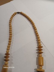 Vintage 1970’s Chunky Wood Bead Statement Necklace “Boho” 26in Matinee/Barrel…