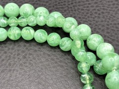 West Germany Double Strand Green Bead Necklace Gold Tone Marbled Box Clasp