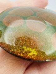 Vintage Modernist Enamel On Copper Brooch Pendant Green Signed Carolyn MCM