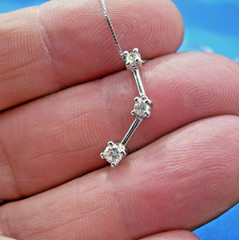 EARTH MINED DIAMOND Deco 3 STONE Style Necklace Box Chain 18 inch SOLID 14K GOLD