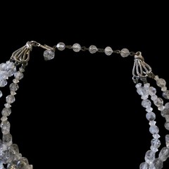 Vintage 3 Strand Crystal Glass Choker Necklace Clear Gray Faceted Beads 12–15″