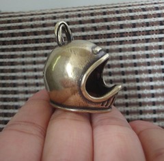 Vintage Brass Motorcycle Helmet Pendant Biker Keychain Charm Jewelry