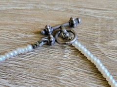 Vintage Necklace 15 In Silver 925 Amethyst Seed Pearl Toggle Clasp