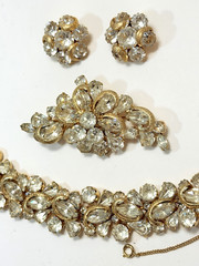 KRAMER NY Gold Tone Half Circle Clear Rhinestone Bracelet, Brooch & Earring Set