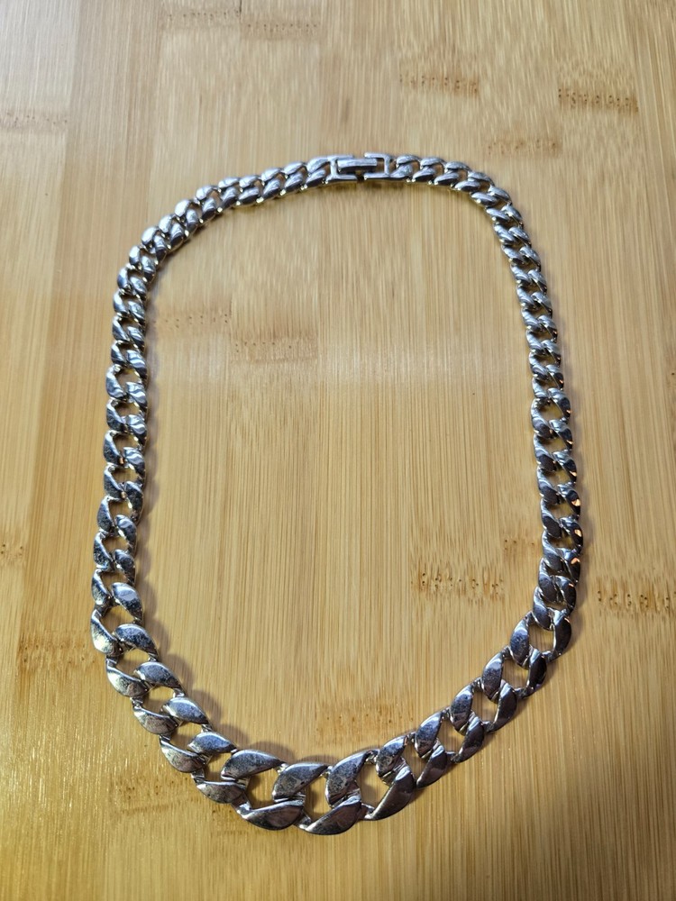 Monet Signed Cuban Link Silver Tone Chain Necklace 18″
