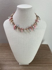 Pastel Multicolor Brown Bead Vintage Shell Necklace Barrel Clasp