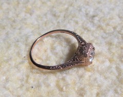 Art Deco Filigree 14k Rose Gold White Sapphire Engagement Ring Size 7.0