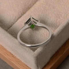 8MM Princess Emerald Lab Created Diamond 925 Silver Solitaire Engagement Ring