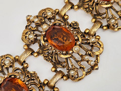 Vintage 1960s Selro Selini Gold Tone Faux Topaz Pearl Bracelet 8” Unmarked