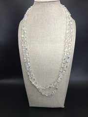Vintage Aurora Borealis Crystal Glass Bead Necklace Double Strand 24″
