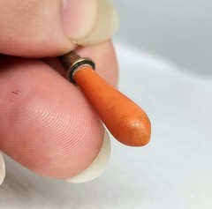 Genuine Victorian Vintage Yellow Gold? Natural Red Coral Bracelet Charm/Fob 1″