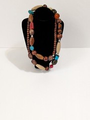 Vintage Wood, Glass, Metal & Acrylic Beaded Infinity Multi Colored Necklace. 34″