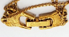 Vintage Goldette Gold Tone Triple (3) Strand Necklace W/ Locket & Medusa? Face