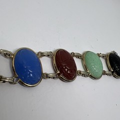 Vintage EGYPTIAN REVIVAL SCARAB GoldTone Multicolor Lucite 7.25” Bracelet