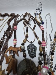 Vintage Unique Jewlery Lot Copper Wood Glass Metal Bead Necklaces