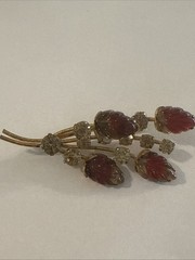 Vintage Austrian Rhinestone Crystal Brooch Pin Gold Tone Floral Wheat Stalk