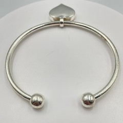 Vintage Y2K Silver Tone Heart Charm Open Cuff Bangle Bracelet Classic Slide