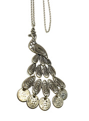 Vtg 80s Silver Tone Stunning Peacock Necklace, Bird, Animal, Work, Office,Boho