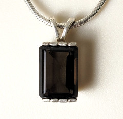 Vintage Minimalist Smoky Quartz Topaz Pendant Sterling Silver 925 4.16g Baguette