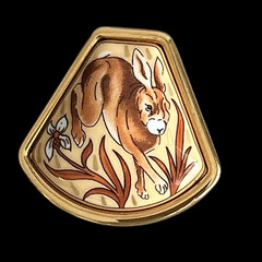 Hermes VTG Rabbit Motif Enamel Clip₋On Earrings Glod/Beige Cloisonne w/Box Used